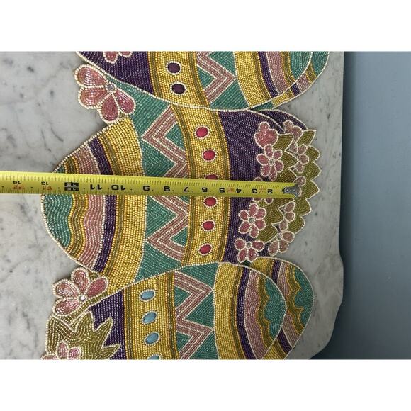 Vintage Easter Egg Table Runner Beaded 13 x 36 In Holiday Home Decor Eggs Purple - Picture 4 of 11